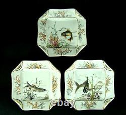3 Exceptional Rare & Early Haviland Limoges Hand Painted Fish Serving Plates