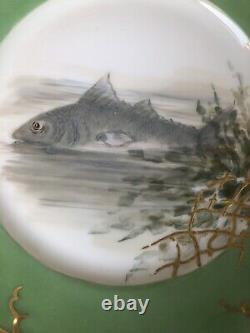 4 Antique Haviland France Hand Painted Porcelain Fish Plates Artist Signed SMB
