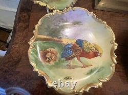 4 Antique Limoges Coronet Hand Painted Game Bird Charger Plate 10.25 All Signed