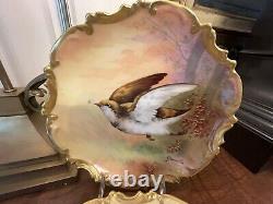 4 Antique Limoges Coronet Hand Painted Game Bird Charger Plate 10.25 All Signed