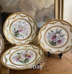 (4) BERNARDAUD LIMOGES Gold Encrusted ORCHID CABINET PLATES Signed Schopp