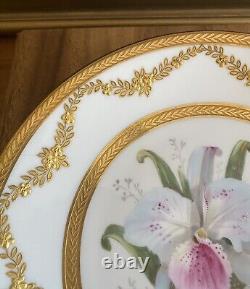 (4) BERNARDAUD LIMOGES Gold Encrusted ORCHID CABINET PLATES Signed Schopp