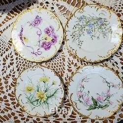 4 HAVILAND LIMOGES LUNCHEON PLATES HANDPAINTED H&Co L FRANCE MARKED1893