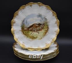 (4) M Redon MR Limoges Relief Mold Hand Painted Game Birds & Gold 8 3/4 Plates