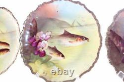 4 Vintage LRL Limoge Hand Painted Fish Plates Artist Signed