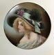 4 Inch Antique Limoges Hp Portrait Plaque Signed Beautiful Lady Hat