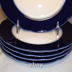 5 Pouyat Limoges Cobalt Blue Trim Band Scalloped Salad Lunch Plates 7.5 Rare