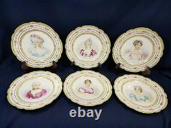 6 Antique Bawo & Dotter Elite Limoges HP Queens Royalty Portrait Plates Signed