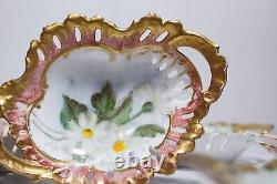 6 Antique French Limoges Hand Painted Porcelain Reticulate Gilt Serving Dishes