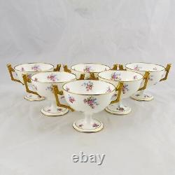 6 Antique Hand Painted Limoges Bavarian Double Handled Pedestal Dessert Cups