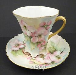 6 Antique Haviland Limoges Chocolate Cups & Saucers Hand Painted