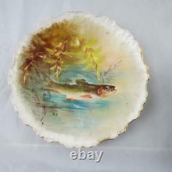 6 Antique LDBC Flambeau French Limoges Hand Painted Fish Plates 8-1/2 b