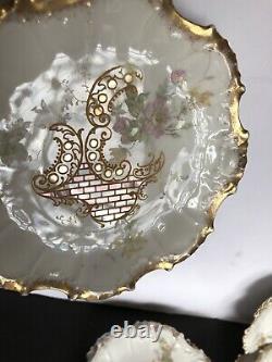 6 Antique LS&S Limoges France Plates Gold Scalloped Handpainted Iridescent 6