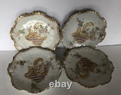 6 Antique LS&S Limoges France Plates Gold Scalloped Handpainted Iridescent 6