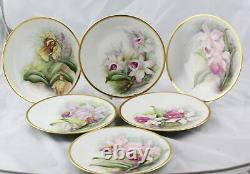 6 Antique Raynaud & Co. Limoges Hand Painted Orchid Plates 8-1/2 Artist Signed
