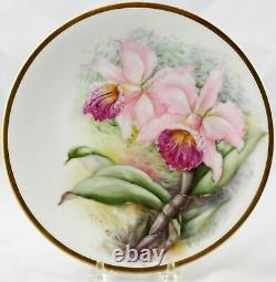 6 Antique Raynaud & Co. Limoges Hand Painted Orchid Plates 8-1/2 Artist Signed