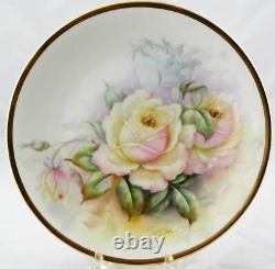 6 Antique Raynaud & Co. Limoges Hand Painted Rose Cabinet Plates 8-1/2 France