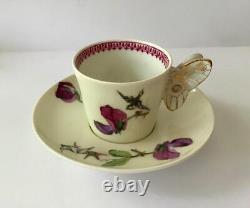 6 Butterfly Handle Haviland & Co Limoges Cups Saucers, Handpainted Birds/Flowers