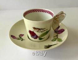 6 Butterfly Handle Haviland & Co Limoges Cups Saucers, Handpainted Birds/Flowers