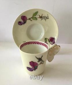 6 Butterfly Handle Haviland & Co Limoges Cups Saucers, Handpainted Birds/Flowers