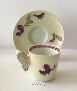 6 Butterfly Handle Haviland & Co Limoges Cups Saucers, Handpainted Birds/Flowers