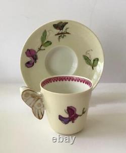 6 Butterfly Handle Haviland & Co Limoges Cups Saucers, Handpainted Birds/Flowers