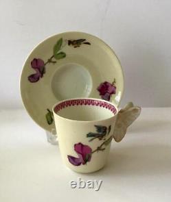 6 Butterfly Handle Haviland & Co Limoges Cups Saucers, Handpainted Birds/Flowers