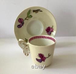 6 Butterfly Handle Haviland & Co Limoges Cups Saucers, Handpainted Birds/Flowers