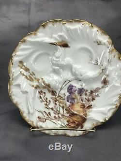 (6) Chas Field Haviland Limoges Hand Painted Wave Mold Sea Life Oyster Plates