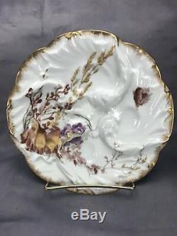 (6) Chas Field Haviland Limoges Hand Painted Wave Mold Sea Life Oyster Plates