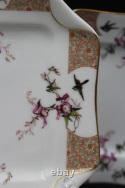 6 French Haviland & Co Limoges Square Dessert Plates Birds Flowers Folded Edges