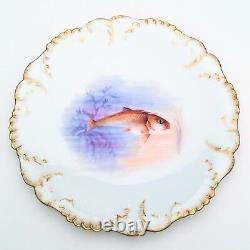 6 Hand Painted Limoges Fish Plates by Laviolette Co, Sold by L. Straus & Sons
