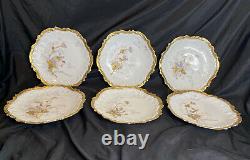 6 LS&S Limoges France Hand Painted Enamel Flowers Heavy Gold Gilt Plates 8 1/4