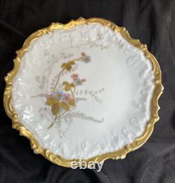 6 LS&S Limoges France Hand Painted Enamel Flowers Heavy Gold Gilt Plates 8 1/4