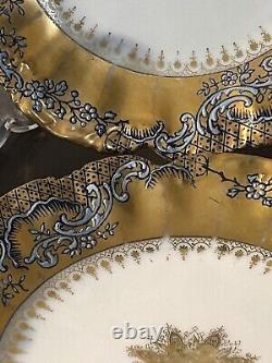 6 LS&S Limoges France Plates 6 HandPainted Scroll Heavy Gold Gilt Starburst