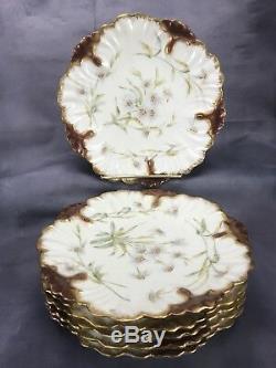 (6) Laviolette Bawo & Dotter Elite Limoges Hand Painted Flowers & Gold 8 Plates