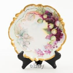 6 Limoges France Hand Painted China Salad Plates Gold Trim Fruit Pattern 7.75