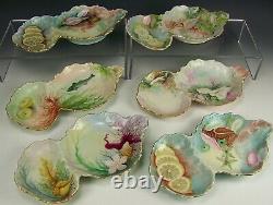 6 Limoges Hand Painted Seafood Oyster Trays Dishes