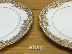 6 Limoges Sevres France Handpainted 9 1/2 Luncheon Plates Embossed Gold