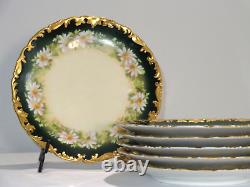 6 T&V Limoges Antique Porcelain Hand Painted Daisy Ornate Gold Plates