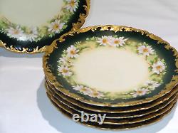 6 T&V Limoges Antique Porcelain Hand Painted Daisy Ornate Gold Plates