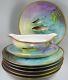 6pc Antique Hand Painted Ballery Limoges Fish Plates With Matching Sauce Boat