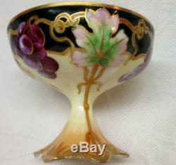 7 ANTIQUE HAVILAND LIMOGES Hand Painted FOOTED PUNCH CUP GOBLETS w GRAPES & GOLD