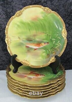 (7) Antique Coronet Limoges Hand-painted Porcelain Fish Plates