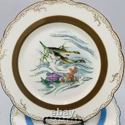 7 Antique Haviland Limoges Fish Wild Game Bird 8.5 Dinner Plates Hand Painted