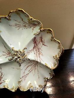 7 Victorian T&V Limoges France Oyster Plates, Hand Painted Gold Gilt