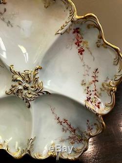 7 Victorian T&V Limoges France Oyster Plates, Hand Painted Gold Gilt