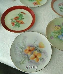 7 Vintage Limoges Hand Painted Artist Signed Plate Flowers Centers Gold Rim