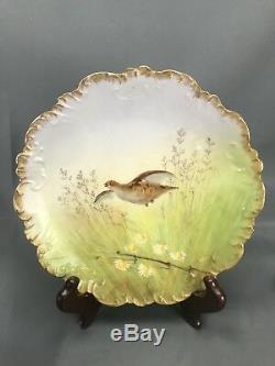 (7pc) Hand Painted LBH Limoges France Autumn Game Birds & Gold Plates with Platter