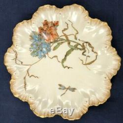 8 Antique Limoges A. Lanternier Plates Hand Painted Flowers and Encrusted Gold